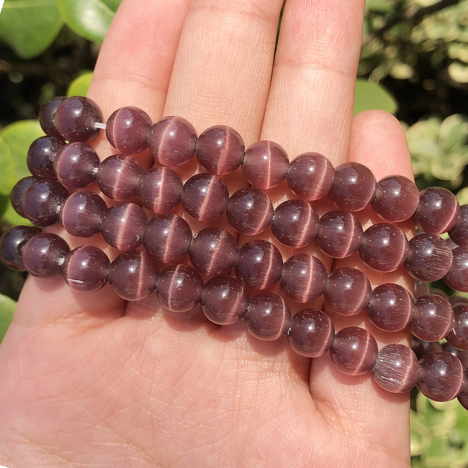Natural Pink, White, & Blue Cat Eye Round Loose Beads for Jewelry Making - High-Quality Moonstone DIY Bracelet, 15 Strand