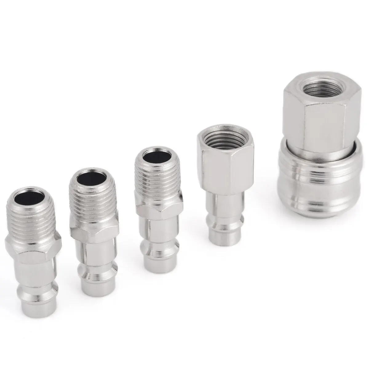 5pcs Nickel-plated Iron Euro Air Line Hose Fittings Compressor Connector Quick Release 1/4" BSP Set with Corrosion resistance