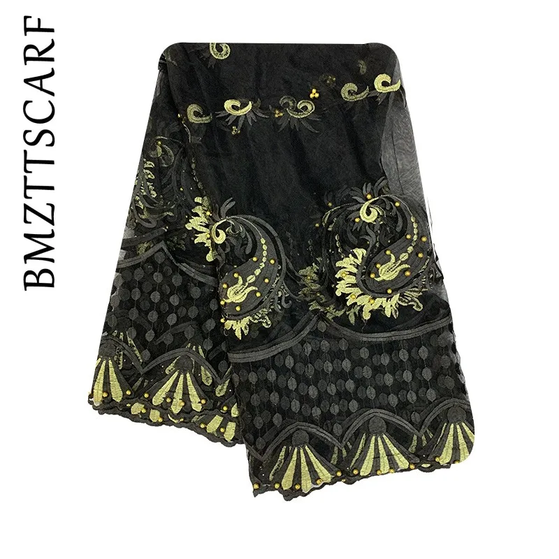 BM913 2 New African headscarf muslim women net scarf net match cotton embroidered with beads for SHAWLS PASHMINA BM913 - Цвет: BM913 2