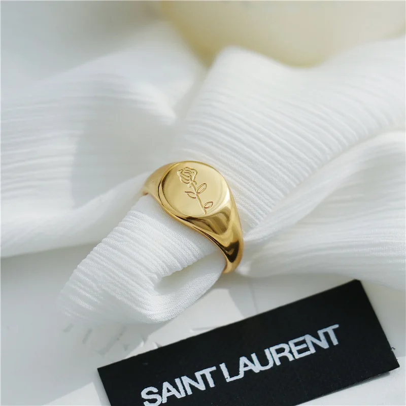 Gold-plated engrave rosette rings stainless steel fashion personality 18k gold European Christmas simple rings for women wedding rings finger rings fashion rings engagement rings