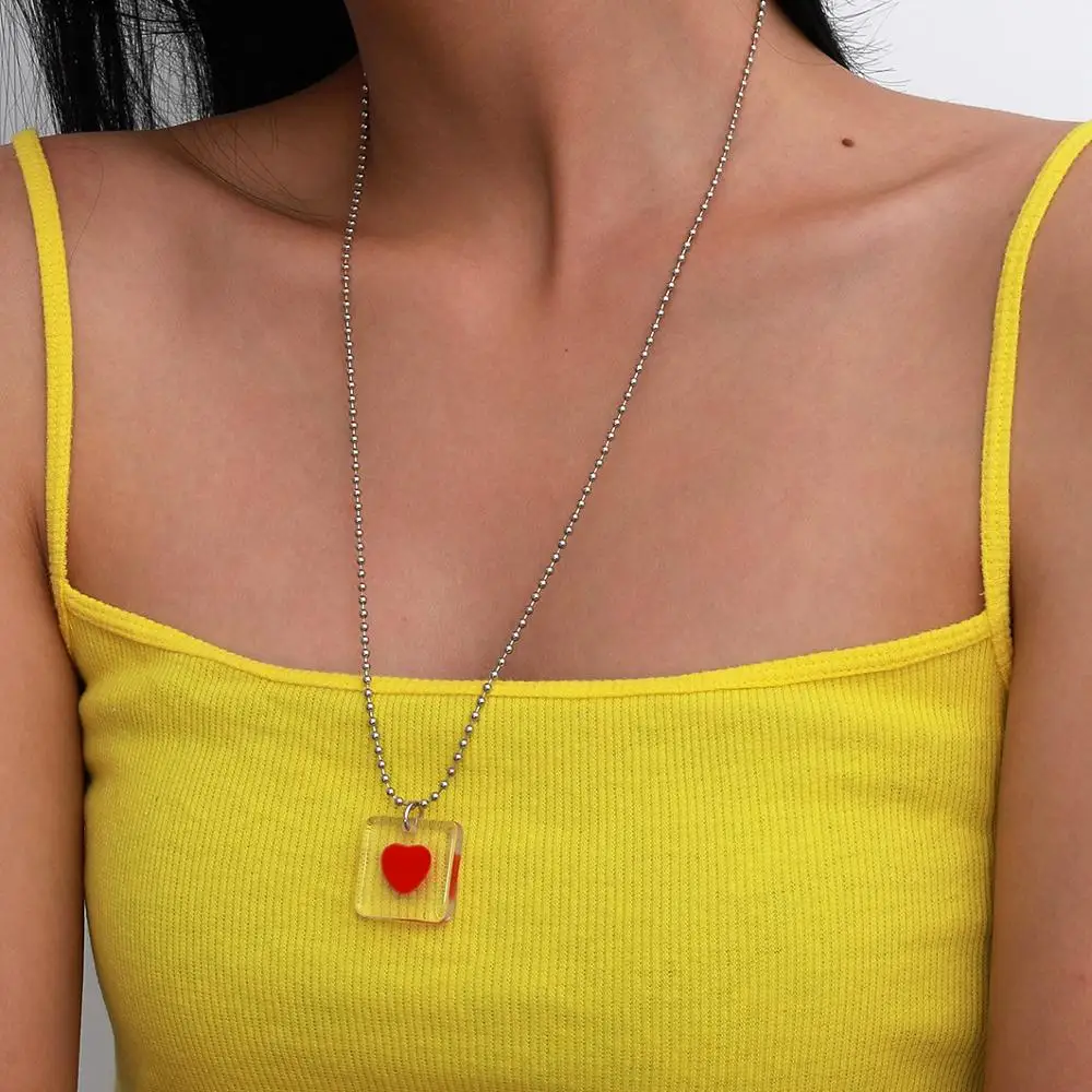 

New Acrylic Choker Necklace for Women Statement Cute Heart Egg Pedant Necklace Gothic Long Chains Choker Necklace Jewelry Gift