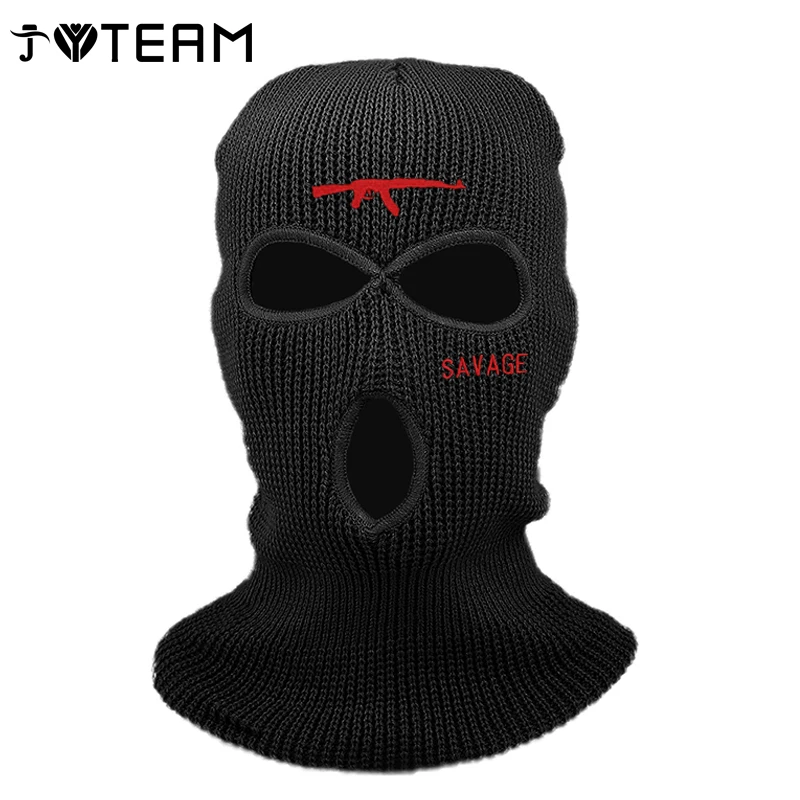 orange skully hat Cool! Brand Winter Fashion Warm AK47 SAVAGE Ski Mask Hats 3-Hole Knit Full Face Cover Balaclava Hat Unisex Embroidery Beanies rolled up skully hat Skullies & Beanies