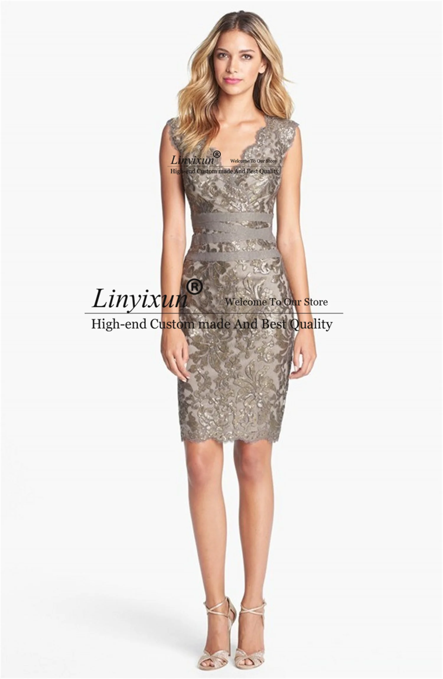 Short Lace Cocktail Dresses Above Knee Length Sexy Sheath Woman Party Dress robe de cocktail Charming