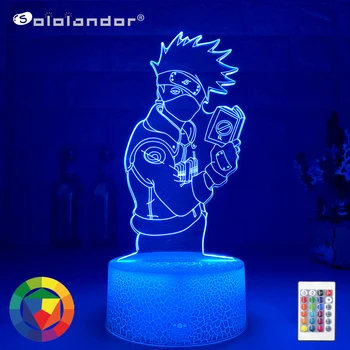 

New 3d Illusion Led Night Light Kakashi Hatake Holding Book Nightlight Gift for Kids Boys Children's Bedroom Decor Lamps Naruto