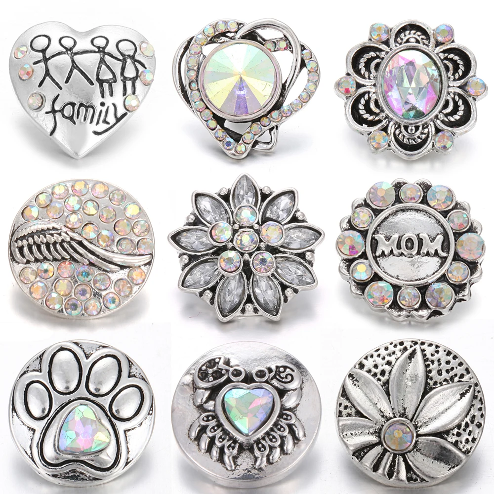 6pcs/lot New Snaps Jewelry 18mm Metal Rhinestone Snap Button Jewelry