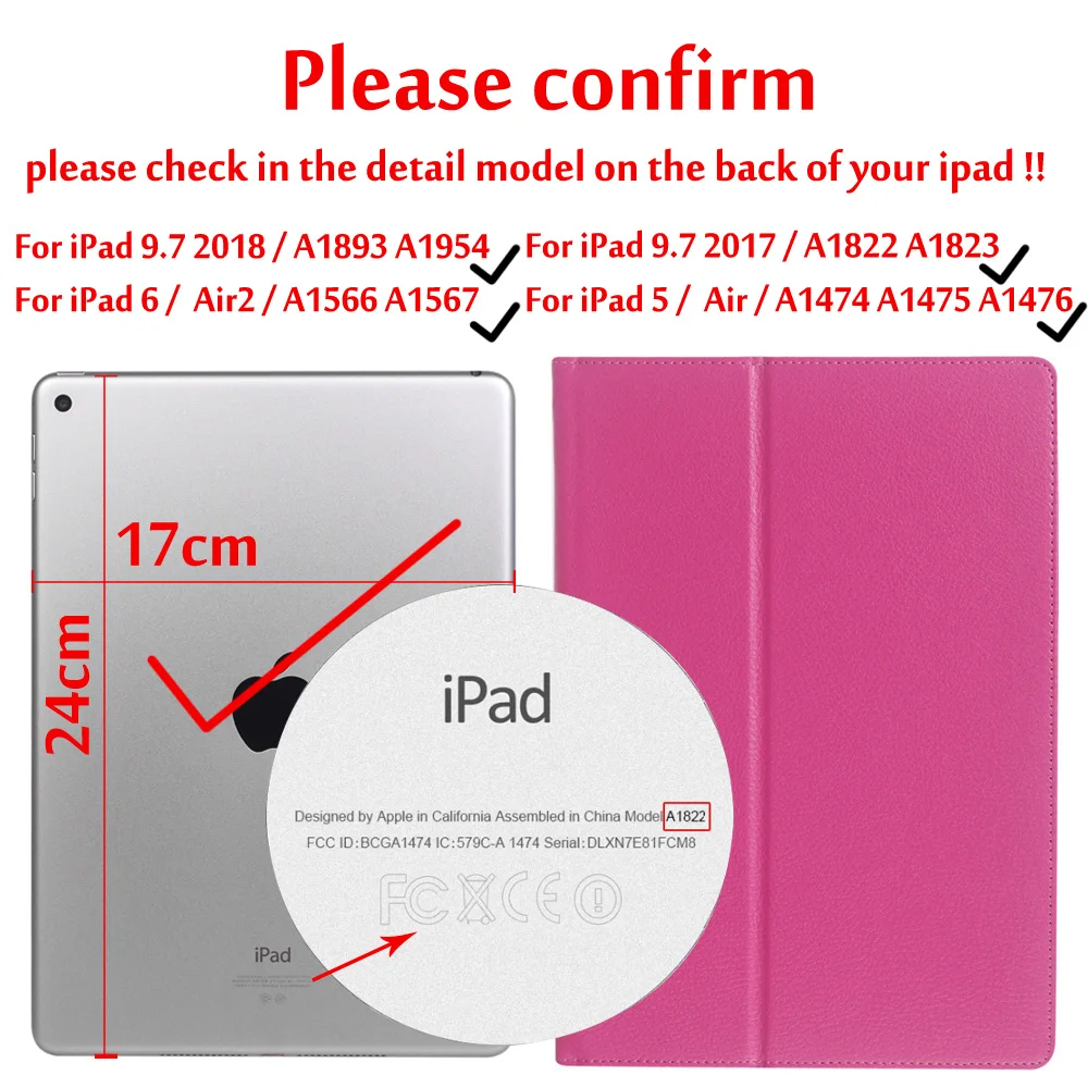 Rose Red Чехол для ipad 9,7 чехол с Умной подставкой для ipad Air/Air 2/5 6 5th/6th Магнитный чехол с откидной крышкой - Цвет: Rose Red