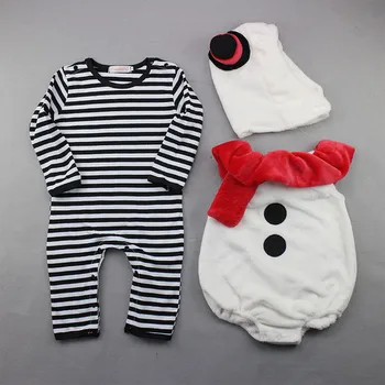 

Casual Newborn Infant Baby Boys Girls Jumpsuit Christmas Striped Long Sleeve O Neck Romper Waistcoat Hat Cap Costume Outfits Set