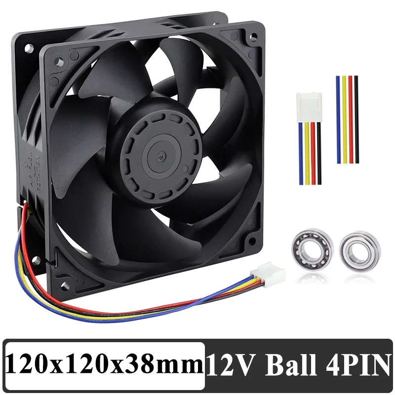 

Gdstime 12cm 12 Volts Dual Ball 4Pin Connector 4-Wire FG PWM PC Cooling Fan 120mm x 38mm DC 12V Big Airflow Cooler 12038B 2A