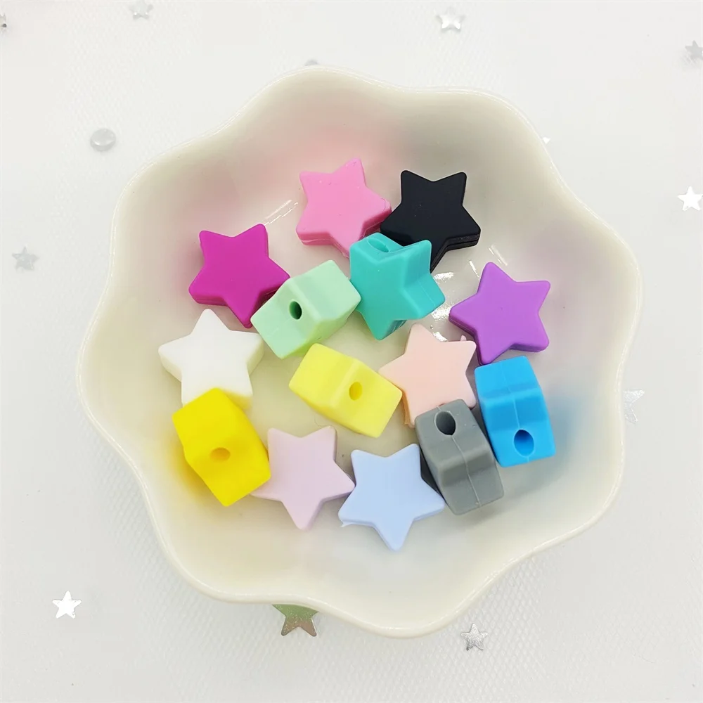 50pcs mini star silicon beads baby teether DIY necklace baby teething toys food grade stars silicone beads 5