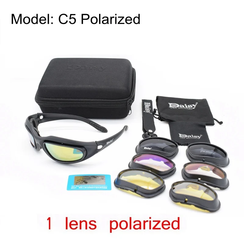 C5 polarized Тактические очки с ромашками, военные очки, армейские солнцезащитные очки с 4 линзами, оригинальная коробка, мужские очки для стрельбы, Gafas - Цвет: C5 polarized
