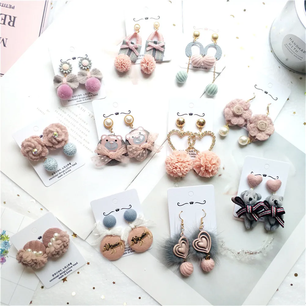 Корейский розовый дизайн сердце милые осень зима женские Висячие висячие серьги Модные ювелирные изделия аксессуары Gift-JQD5