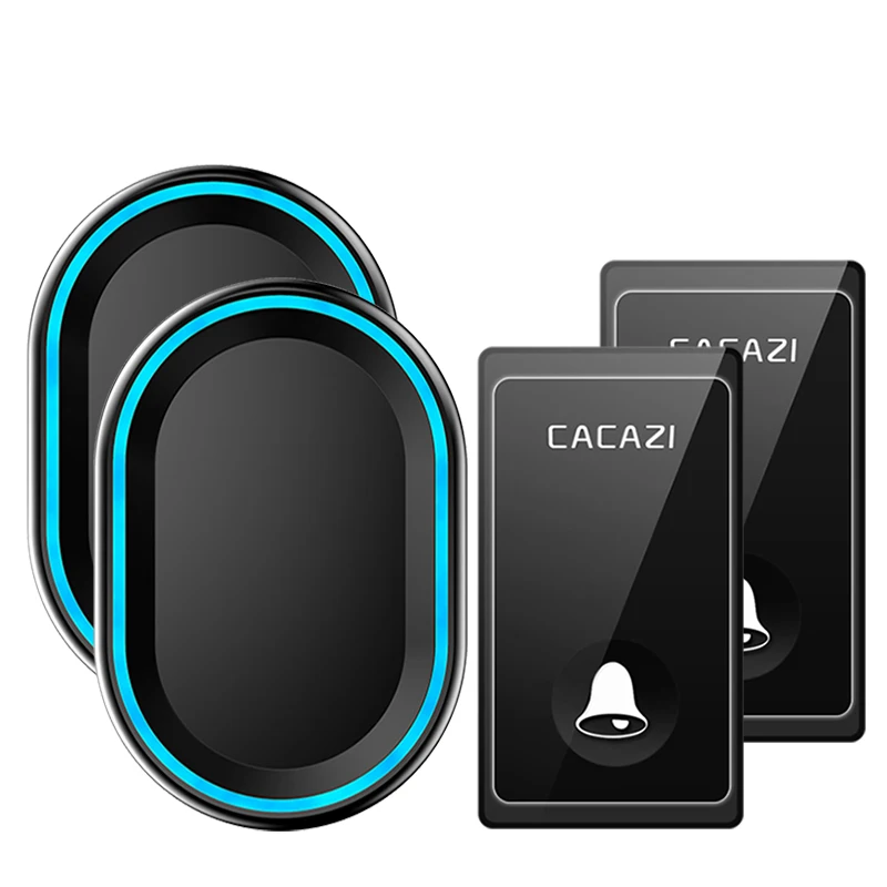 B 2Button 2Receiver CACAZI без аккумулятора беспроводной дверной звонок 58 колокольчиков EU/US/UK штекер автономный Водонепроницаемый дверной звонок умный светодиодный звонок - Цвет: B 2Button 2Receiver