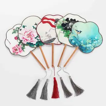 

Chinese Traditional Hand-Fan Hanfu Women Special-Shaped Handle Fan Hanfu Hand Fan Chinese Gift Tassels Handle Fan For Women