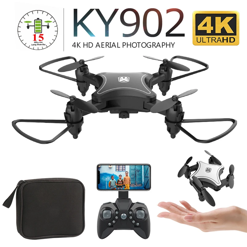 Мини складной Дрон KY902 с камерой 4K HD, Wi-Fi, FPV, голосовое управление, следуем за мной, Радиоуправляемый вертолет, Квадрокоптер, детская игрушка VS E58 SG106