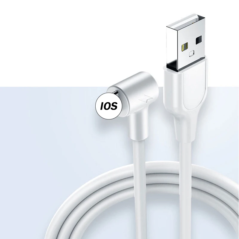 Белый Реверсивный USB кабель для iPhone XR XS X 7 8 6 5 3A Быстрая зарядка 90 градусов локоть для освещения кабель для зарядки данных длинный шнур 2 м/1 м - Цвет: Белый