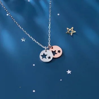 

TWO-Tone 100% real Silver 925 Fine Jewelry Hollow out Star Disc Coin Round Geometric charms Necklace Pendant GTLX2011
