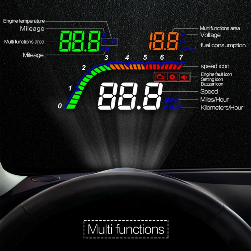 A100S T100 OBD автомобиля Hud головой вверх Дисплей Температура Датчик Obd превышение скорости Предупреждение Системы проектор лобовое стекло