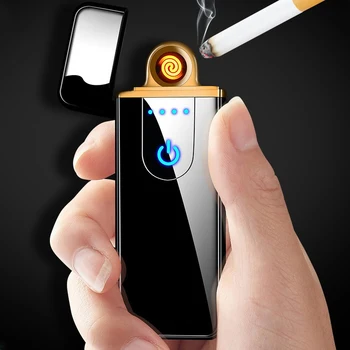 

Fingerprint Induction Rechargeable USB Lighter Flameless Windproof Lighter Creative Metal Double-sided Cigarette Lighters Men
