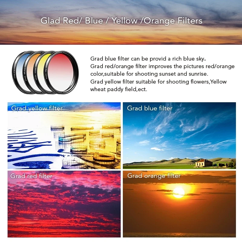 APEXEL 7in1 Gradient Filter Kit Red Yellow Color ND32 CPL Star Camera Lens Filter With 37mm clip for smartphones 37UV-G android camera lens Lenses