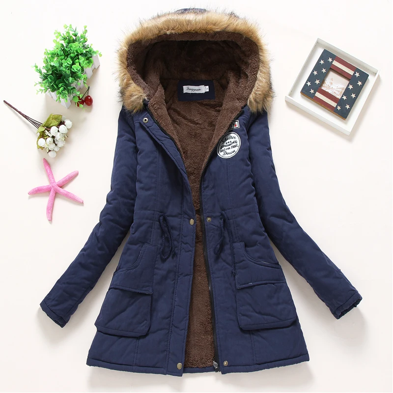 ZOGAA, Женское зимнее теплое меховое пальто, женская осенняя хлопковая Меховая куртка с капюшоном размера плюс, верхняя одежда, тонкая Длинная женская куртка - Цвет: Тёмно-синий