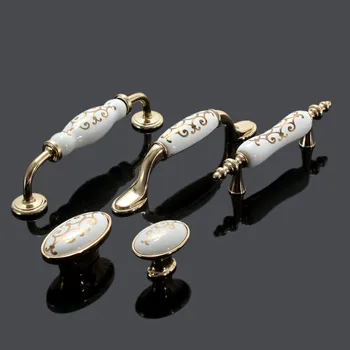 1set Vintage Ceramic Kitchen Door Handles Cabinet Cupboard Wardrobe Pull Knobs with Screws 40 150mm Furniture fittings Accessory