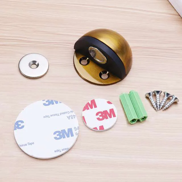 Stainless Steel  magnetic door stopper dual catch no punching  door bumper  wedge wall door stopper yellow bronze