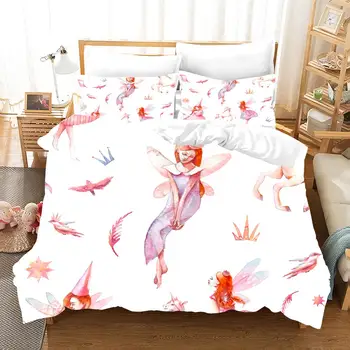 

Girl with Wings Bedding Set White Backdrop Bedroom Decor 100% Microfiber Hypoallergenic Zipper 1PC Duvet Cover with Pillowcases