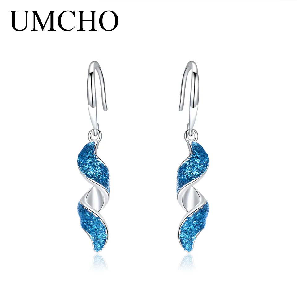 UMCHO Элегантные 925 Серебряные синие серьги-капли с блестками для женщин, подарок на день рождения, хорошее Ювелирное Украшение