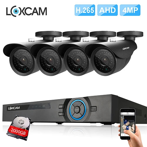 LOXCAM h.265+ 4CH система видеонаблюдения 4CH DVR комплект 4 шт. 4MP IP66 Водонепроницаемая наружная ИК камера ночного видения AHD CCTV камера системы p2p - Цвет: 4CH DVR x 4 Camera