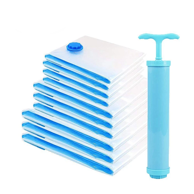 

10 Pcs Vacuum Storage Bags Vacuum Cleaner For Travel With Vacuum Pump Reusable Vacuum Storage Bag For Clothing, Duvets, Bedding