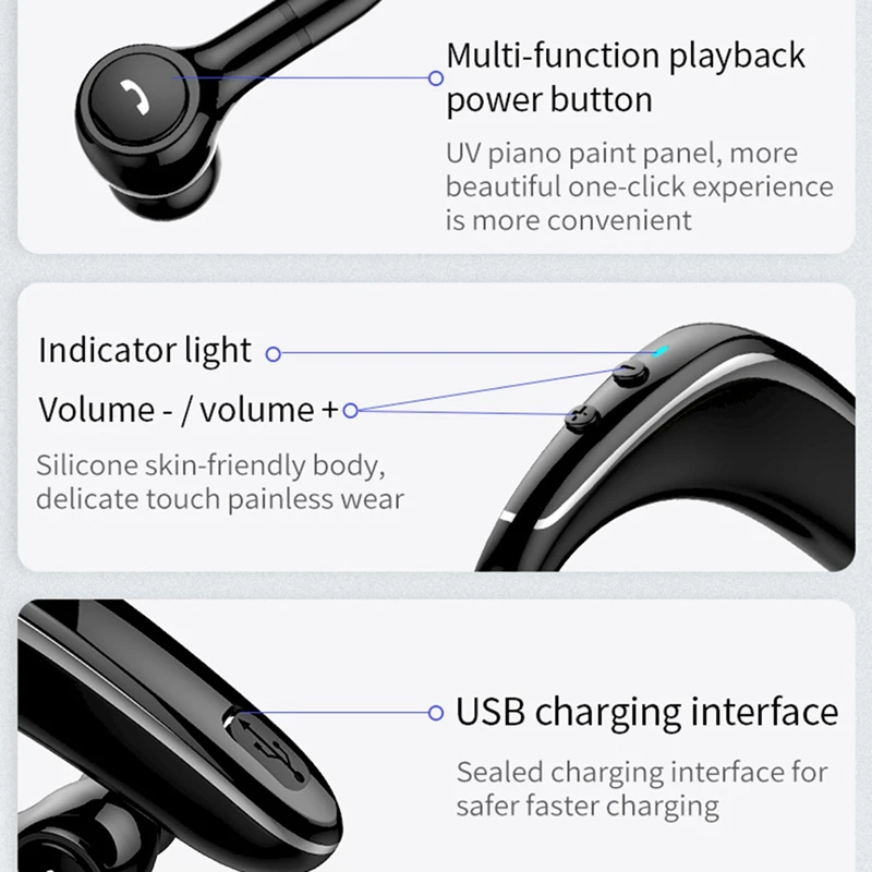 5,0 беспроводные Bluetooth наушники-вкладыши, ушные крючки, наушники на 180 °, свободно вращающиеся наушники, гарнитура для быстрой зарядки для смартфонов