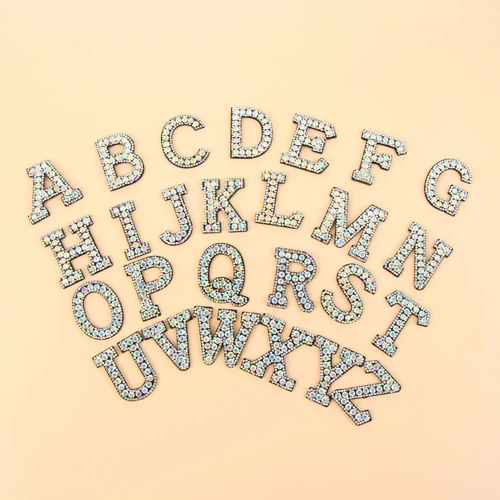

1PC Garment Alphabet Applique Rhinestone Iron-on Patch Letter A-Z Embroidery Fabric Clothing Stickers Hat Badge Sewing Accessory