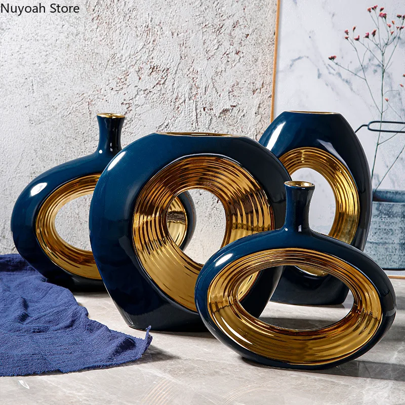 European Style Light Luxury Gold Electroplated Ceramic Vase Home Dried