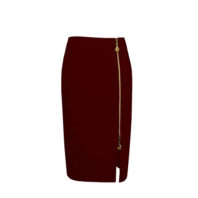Однотонная юбка-карандаш на молнии для женщин, большие размеры, Модная тонкая юбка Офисная Женская винтажная высокая талия, женская сумка, Юбки До Колена - Цвет: Wine red
