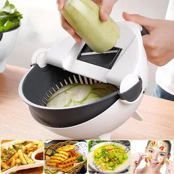 

9 in 1 Multifunction Vegetable Cutter with Drain Basket Kitchen Fruit Vegetables potato Shredder Grater Slicer Kitchen Tools