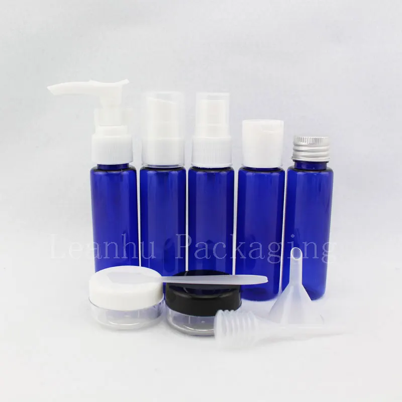 

11 In 1 Blue Colored Mini Size Travel Bottle Set Plastic Lotion Bottle Cream Container Cosmetic Packaging Makeup Tool 2 Sets/lot