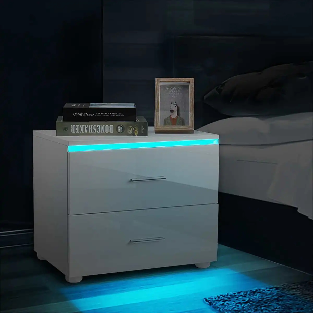 Imagen de Multifunction Luxury LED Light Nightstands with 2 Drawers Storage Cabinet for Night Bedside Table Home Muebles Bedroom Furniture