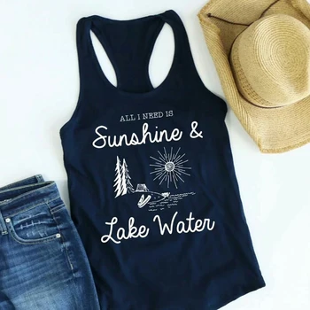 

women hot fashion summer female tanks tank top printing all I need sunshine and lake water tank