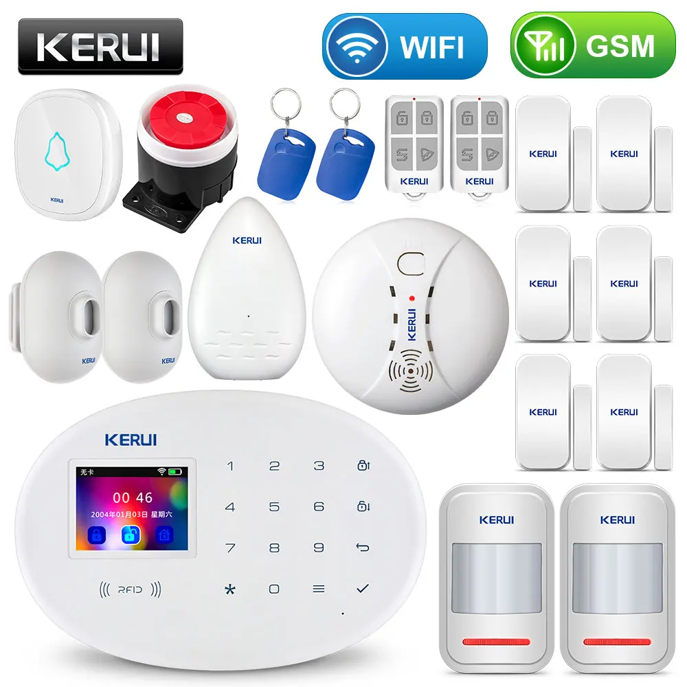 Alarm KIT5 KERUI wifi GSM домашняя система охранной сигнализации с 2,4 дюймов TFT сенсорной панелью приложение управление RFID карта беспроводной умный дом Охранная сигнализация - Цвет: Alarm KIT5