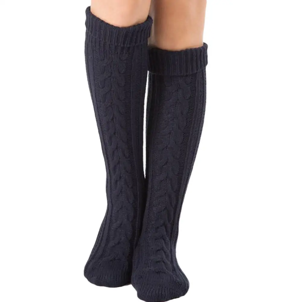 navy blue Новые женские зимние толстые теплые вязаные Вязаные гольфы выше колена, рождественские гольфы, однотонные носки до бедра, разноцветные модные носки в стиле Харадзюку - Цвет: navy blue