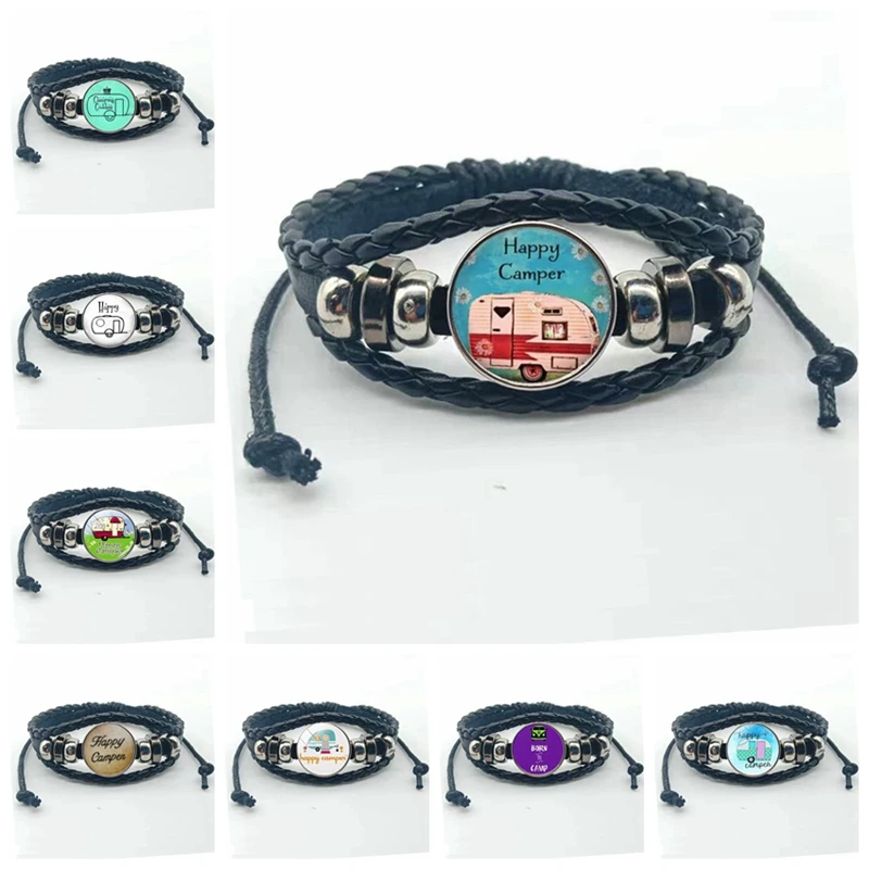 Счастливый кемпинг милый браслет I RV стеклянный выпуклый путешественника