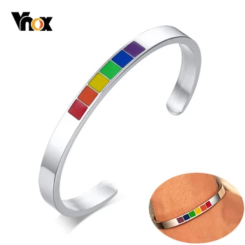 

Vnox Personalize Engrave Basic Cuff Bangles Bracelets for Women Men Trendy Pink LGBT Pride Custom Gifts Jewelry