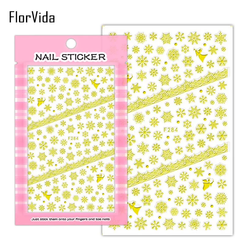 F284 Golden FlorVida стикер для дизайна ногтей s на Рождество Новогодняя наклейка клейкий трансферный накладные ногти 3D Наклейка украшение для маникюра - Цвет: F284 Golden