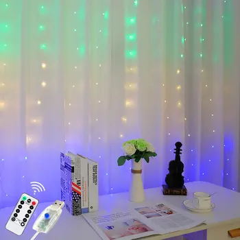 

USB Copper Cord Curtain Christmas Holiday Decorative Copper Cord Lights Eight-Function Remote Control Rainbow Curtain Lights