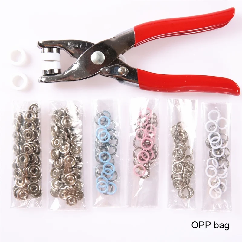 

200PCS 9.5mm Diameter Snap Fasteners Tool Kit With Hand Pressing Pliers DIY Projects For Bibs Rompers Baby Clothes