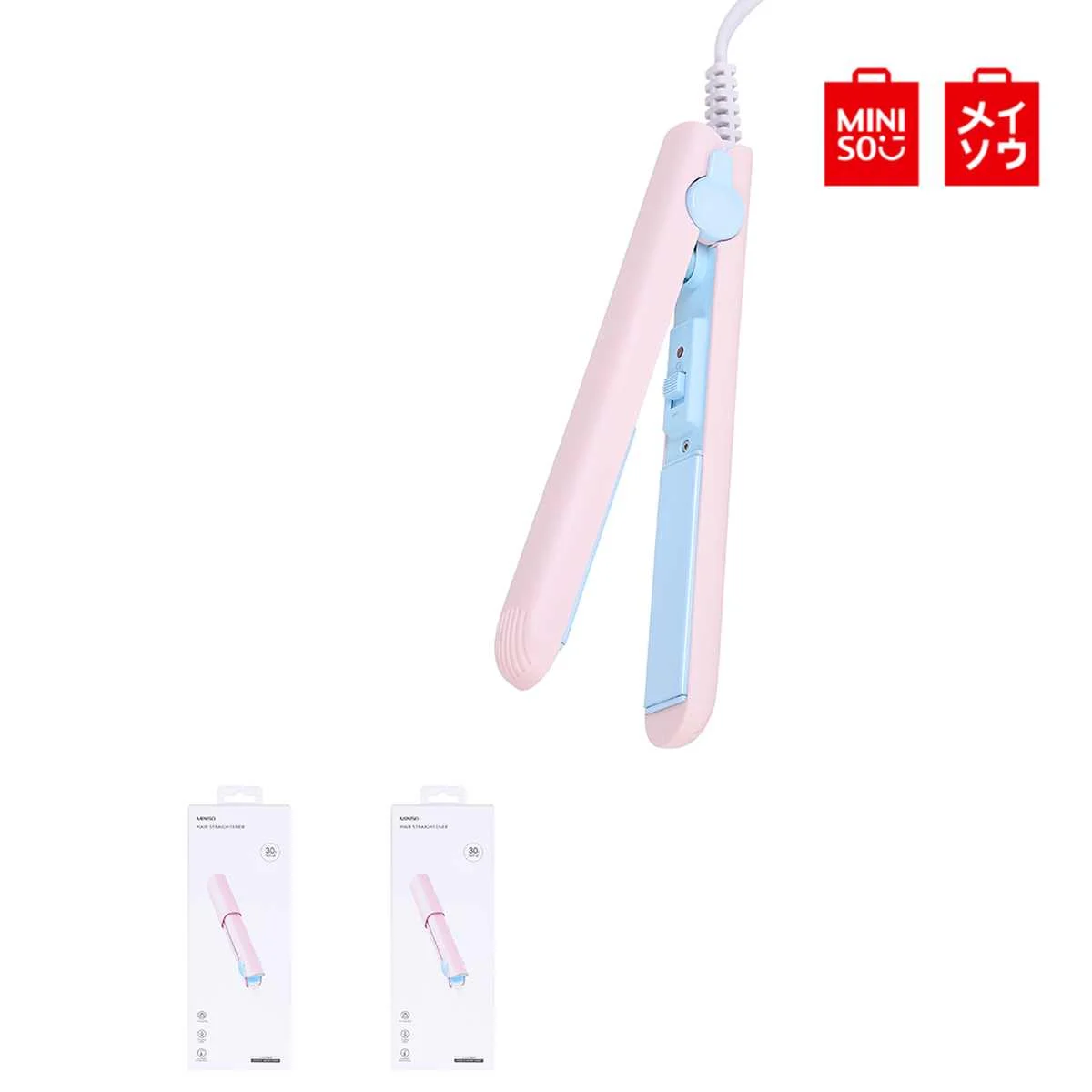 Электрический Выпрямитель для волос MINISO PR2031 2в1, плоский утюжок для завивки волос, выпрямитель для бороды для путешествий с защитным колпачком - Цвет: Розовый