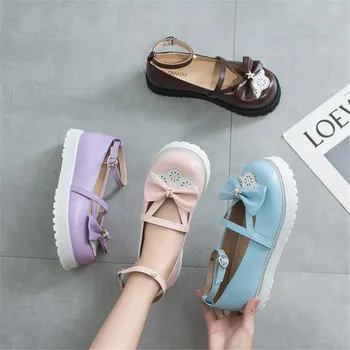

cosplay Japanese JK Round Toe Ins Shoes Student Shoes College Mori Girl Lolita Shoes PU Leather Bowknot Sailor Moon Shoes