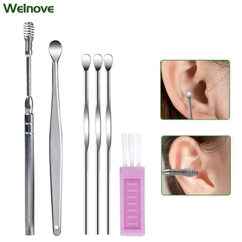 

6Pcs/set Ear Wax Pickers Earpick Wax removal Curette remover Ear Pick Cleaner Spiral Ear Cleaner Spoon Ear Care Tool Kit C1881