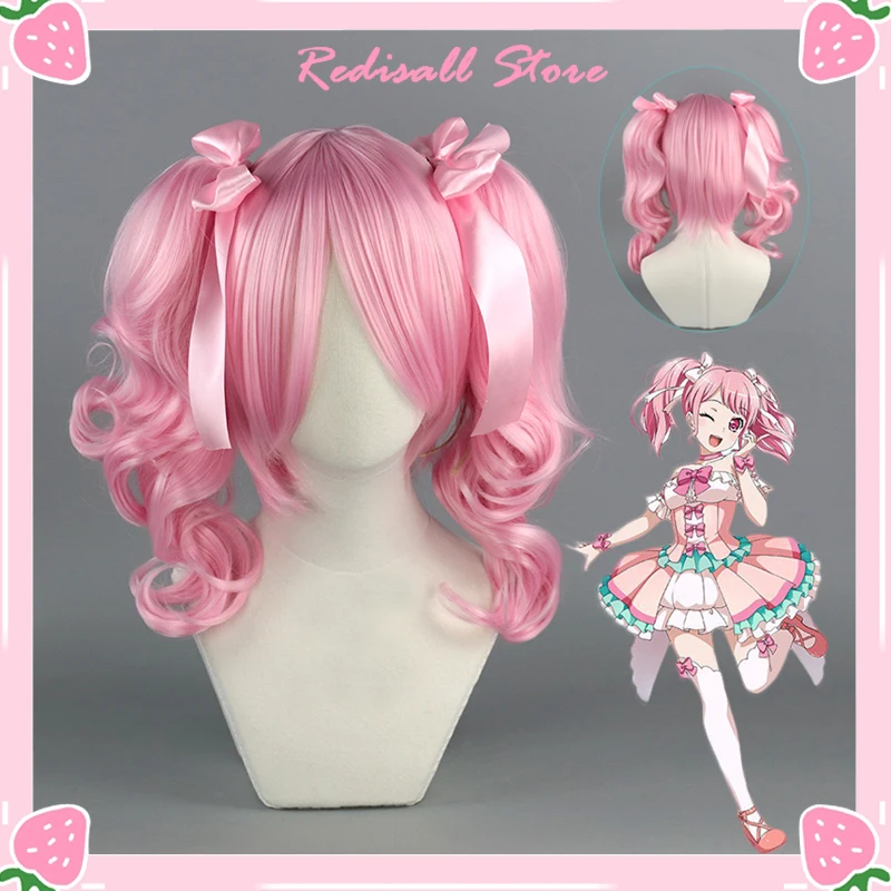 Bang Dream! Maruyama Aya Pink Pigtail Gioco Di Ruolo Parrucca Base Di Halloween + Costume Coda Di Cavallo Capelli Dolci Sintetico Resistente Al Calore