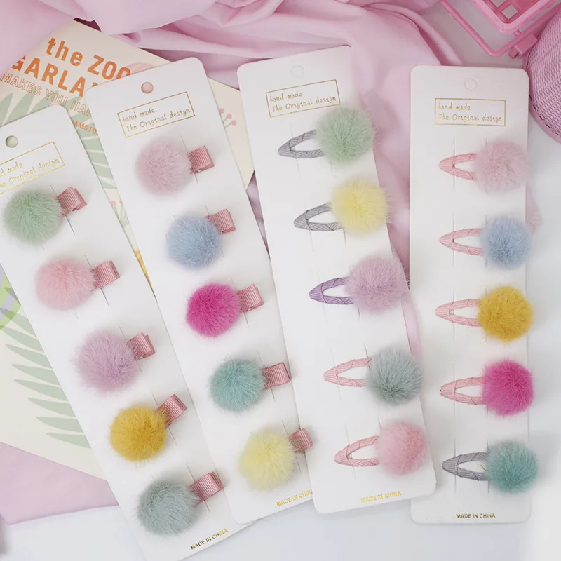 5 uds. De horquillas para niña con pompón pequeño de pelo suave, Mini pinza de pelo, pompón de bola, pompón de pelo, accesorios para el pelo infantil